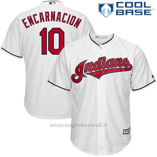 Maglia Baseball Uomo Cleveland Indians 10 Edwin Encarnacion Bianco2017 Cool Base